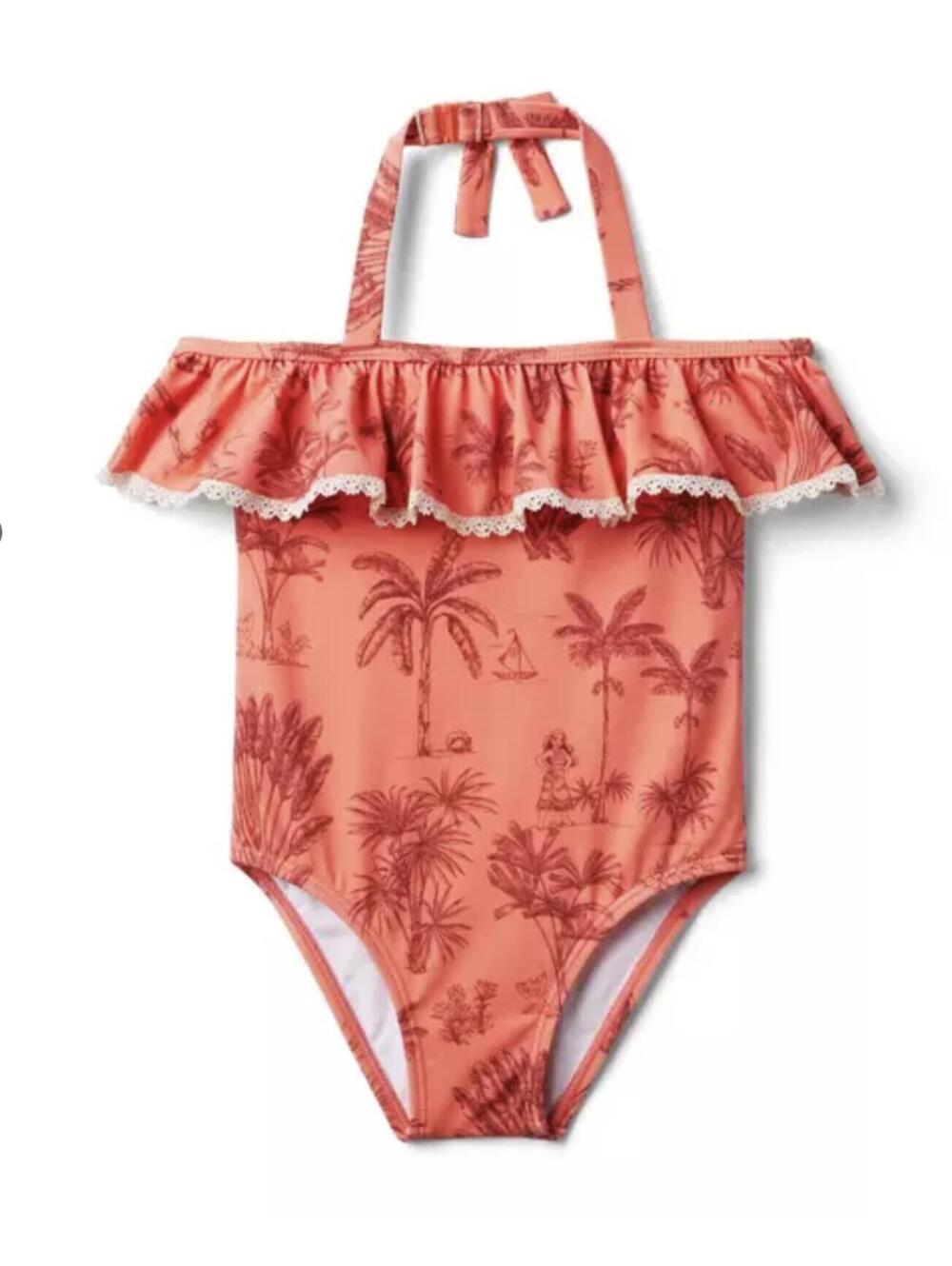 Janie and Jack Disney Moana Palm Toile Cold Shoulder Swimsuit 18-24 Months